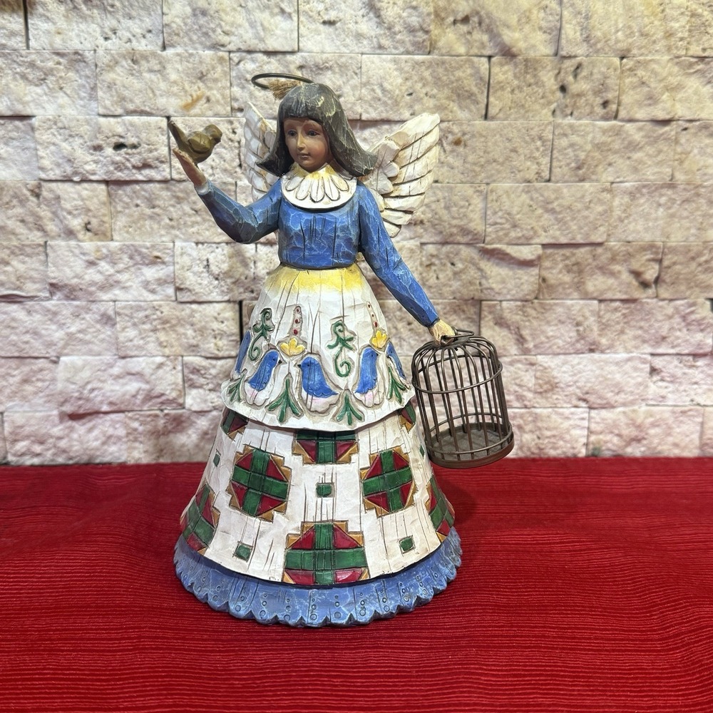 Jim Shore Heartwood Creek  " ANGEL HOLDING BIRD CAGE "  Angel Figurine  6" Tall
